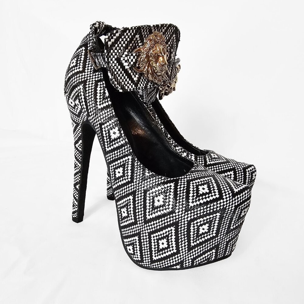 Ami Clubwear Black and White Geometric 6 inch Platform High Heels